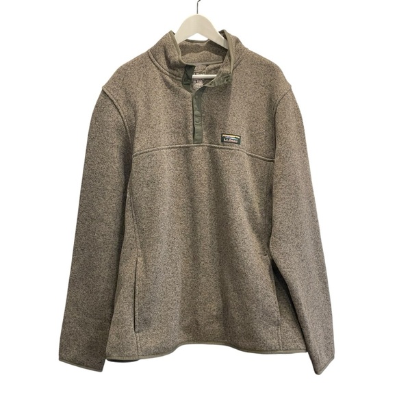 L.L. Bean Mens Green Fleece Pullover 1/4 Snap Long Sleeve Sweater Size XL Tall - Picture 4 of 9